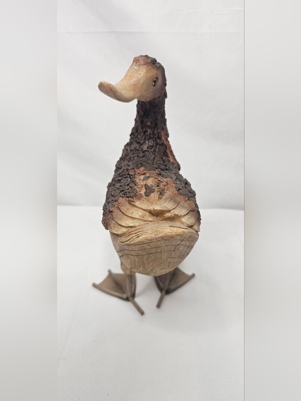 Rustic Faux Wood Resin Duck Figurine Metal Feet Bark Texture Cabin Decor 8" - Picture 4 of 7
